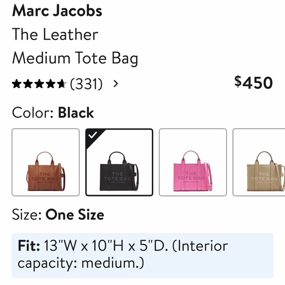 Marc Jacobs Medium Black Tote Bag. 
13”W 10”H 5”D - Picture 11 of 11